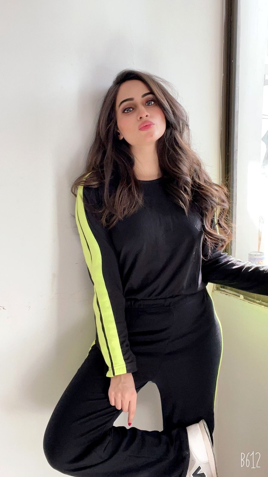 Black with Neon Double Stripe Full Sleeves Tracksuit For Her