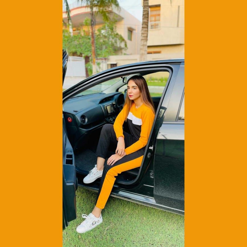 Yellow Straight Panel Full Sleeves Tracksuit For Her