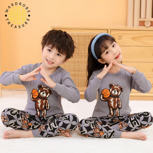 Teddy With Basketball Printed Night Suit For Kids