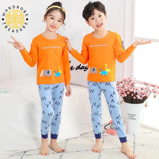 Orange Love Printed Night Suit For Kids