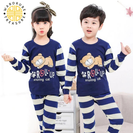 Roll Up Cat Printed Night Suit For Kids