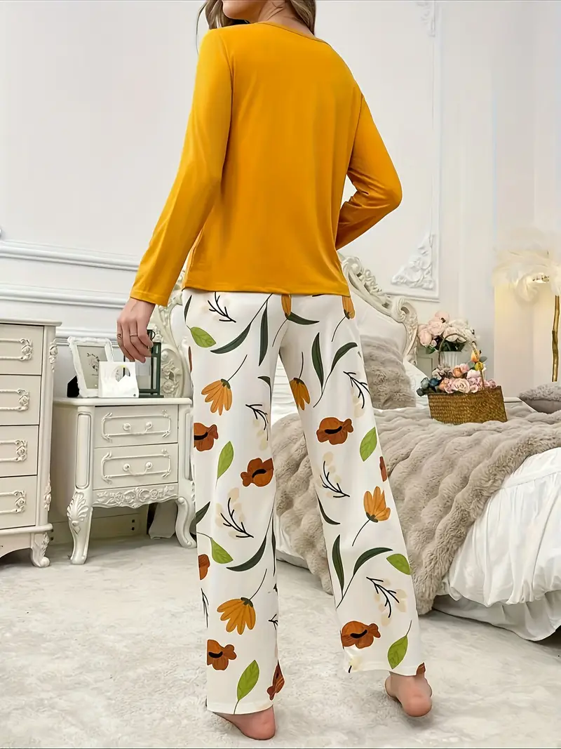 Mustard Yellow Floral Pocket Printed PJ Set For Her