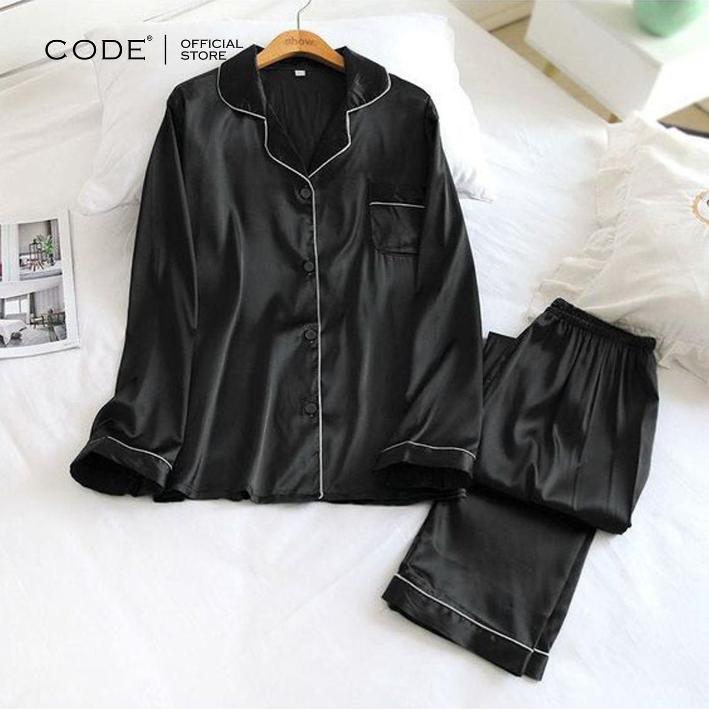 Black Silk PJ Set For Her