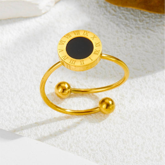 Black Diamond Roman numerals Ring (Adjustable)
