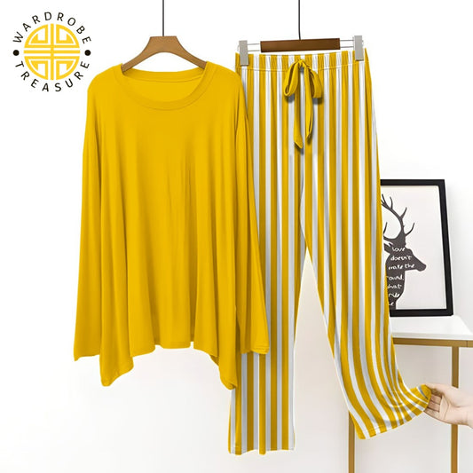 Golden Yellow with Yellow Stripe Palazzo Lounge Wear For Her