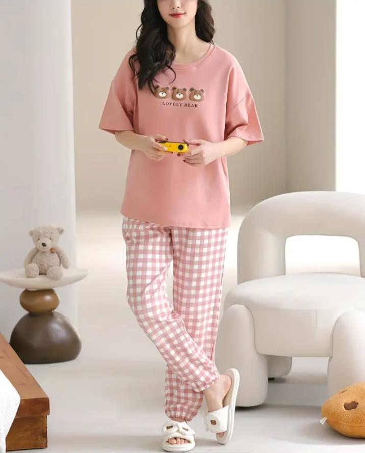 Pink Lovely 3 Bears Printed PJ Set For Her