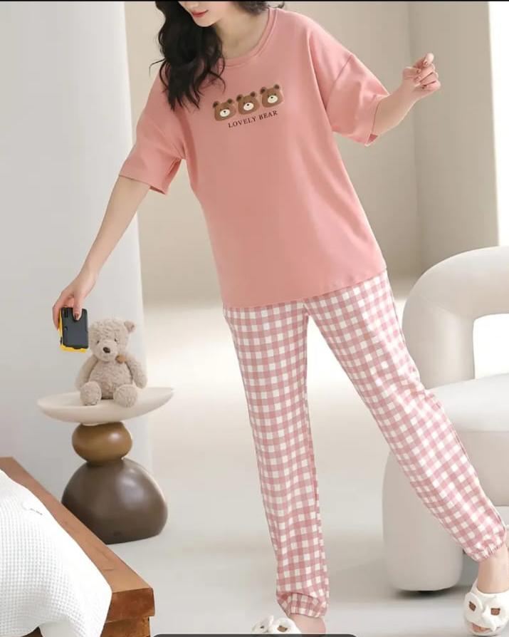 Pink Lovely 3 Bears Printed PJ Set For Her