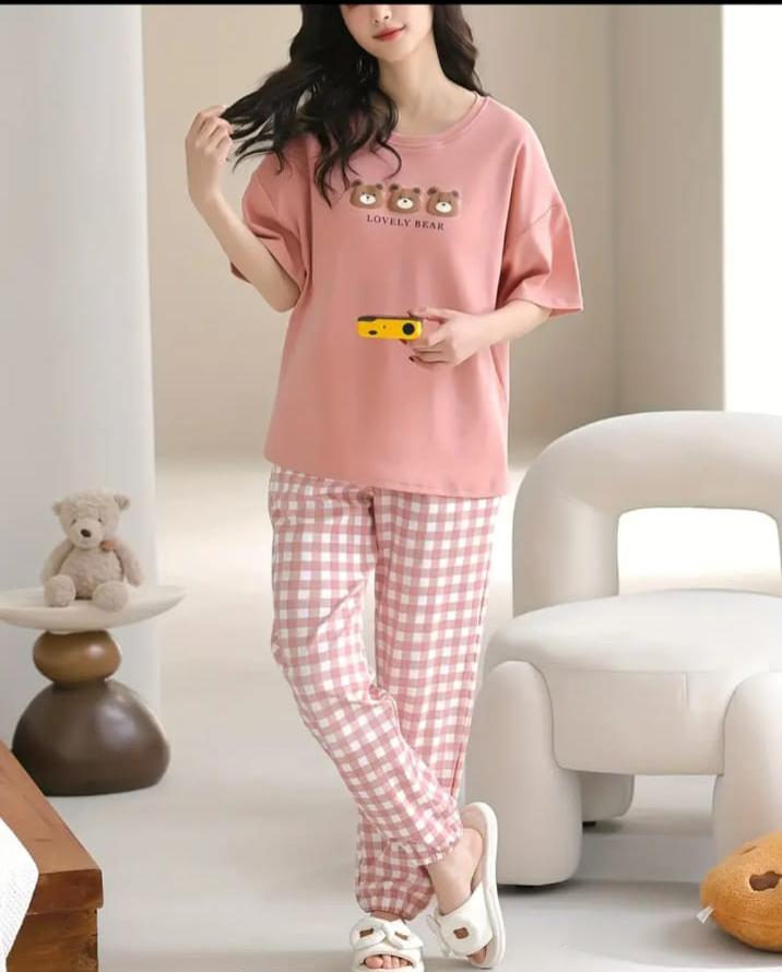 Pink Lovely 3 Bears Printed PJ Set For Her