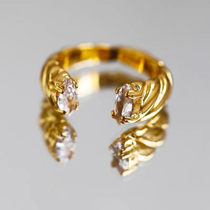 White Eye Stones Ring (Adjustable)