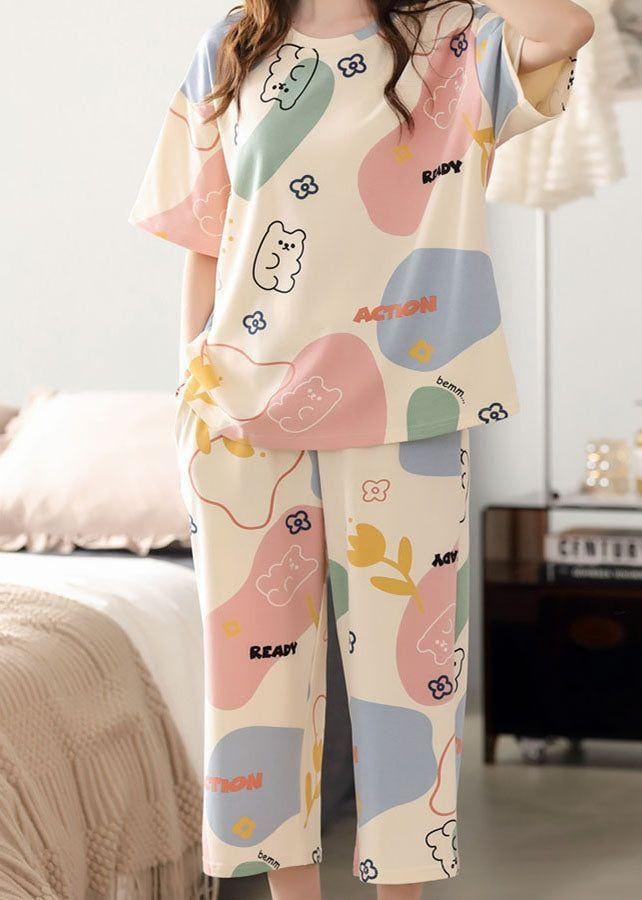 Off White with Multi Bear Pattern Printed PJ Set For Her