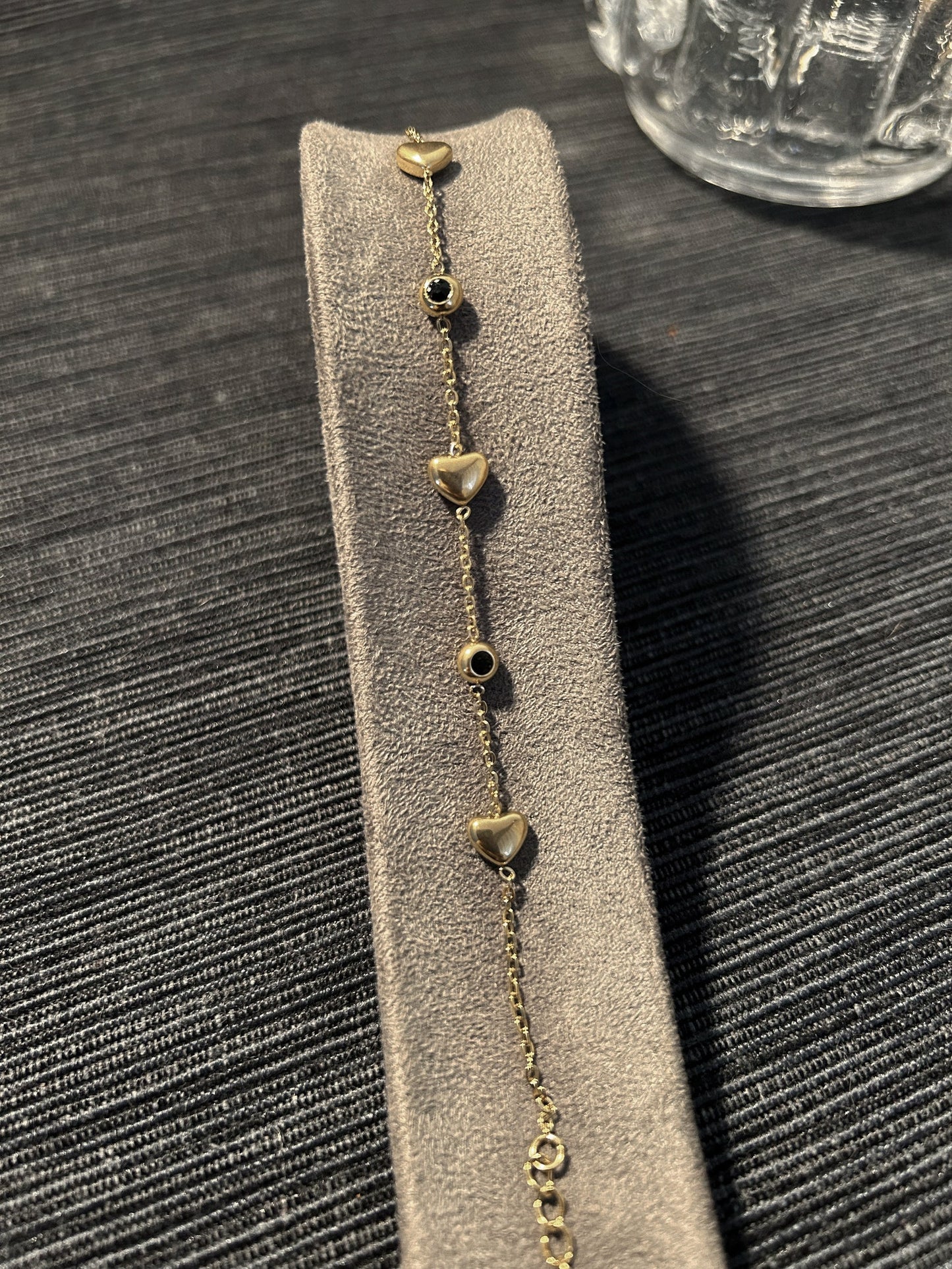 Hearts with Black Stones Bracelet