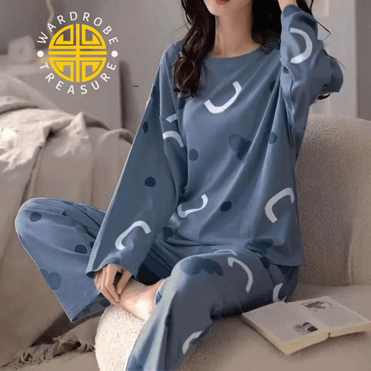 Blue Cloud Printed Casual PJ Set For Her