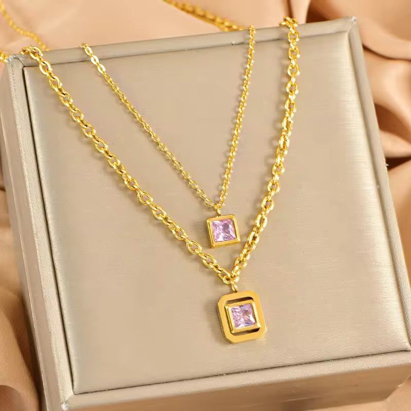 2 Layer Necklace with Pink Stones