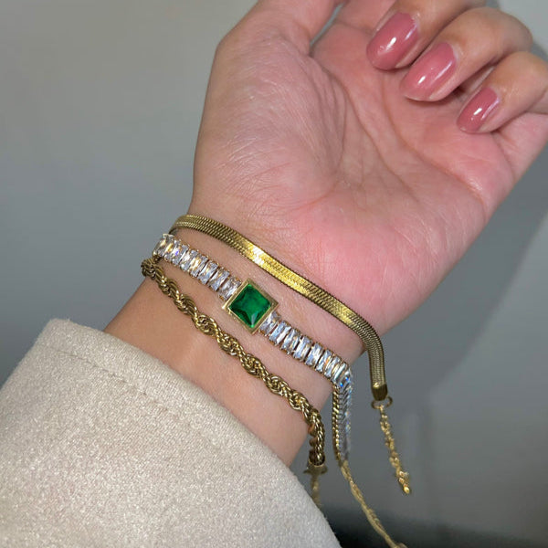 Snake Chain , Emerald Bracelet & Rope Bracelets "Pack of 3 Stack"