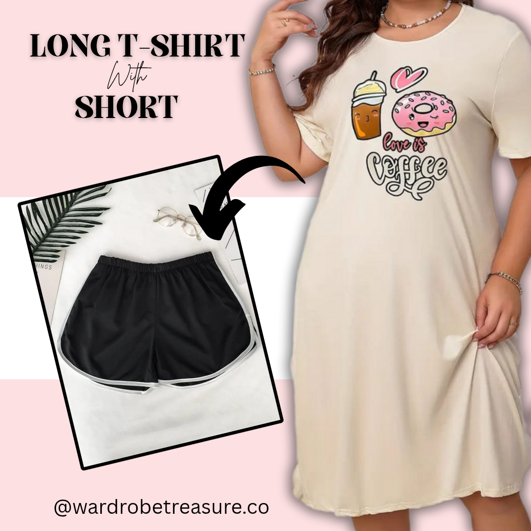 Beige Love is Coffee Printed Long Tee For Her