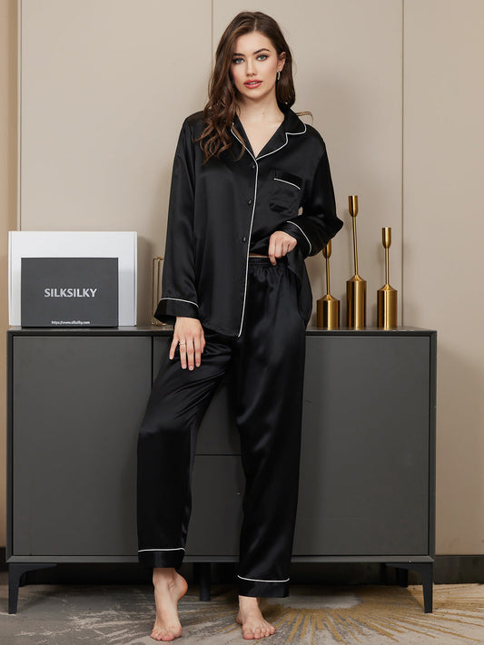 Black Silk PJ Set For Her