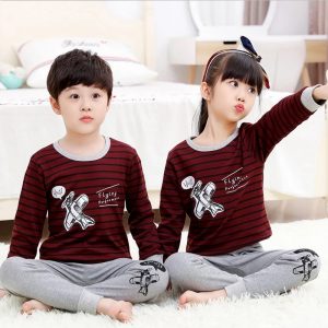 Maroon & Grey Flying Performance Printed Night Suit For Kids