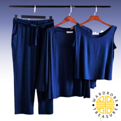 Navy Blue 03 Pcs Sleep Wear For Her