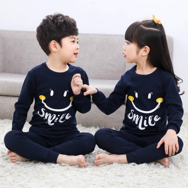 Navy Blue Smile Printed Night Suit For Kids