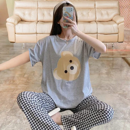 Grey Bear Printed Casual PJ Set For Her