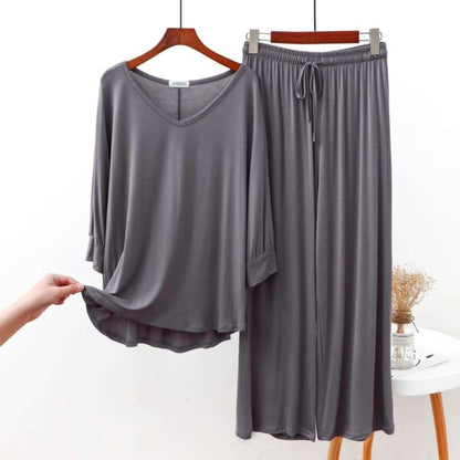 V-Neck Grey Lounge Wear For Her