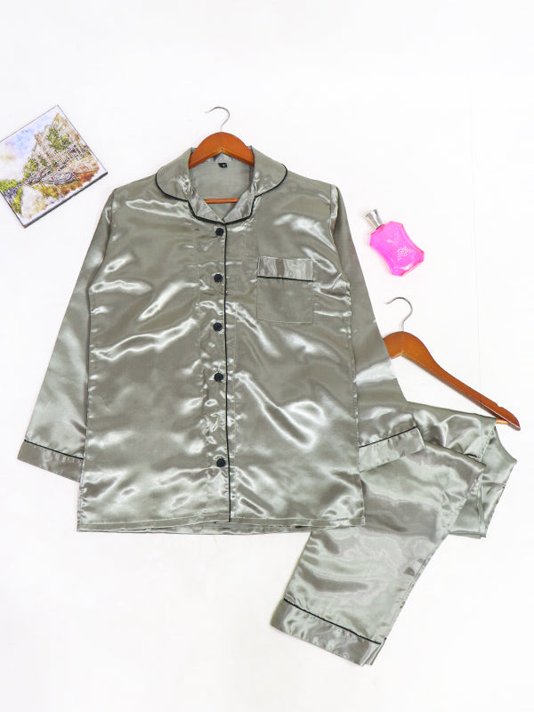 Steel Gray Silk PJ Set For Her