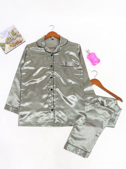Steel Gray Silk PJ Set For Her