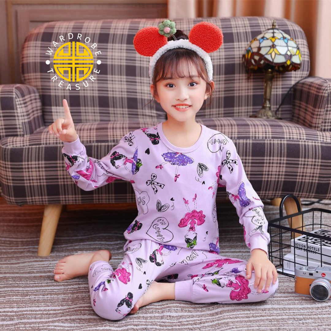 Purple Multi Emoji Printed Night Suit For Kids