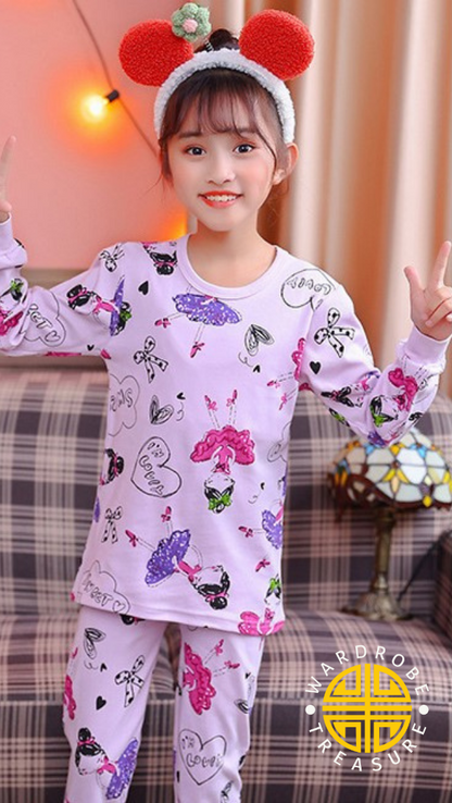 Purple Multi Emoji Printed Night Suit For Kids