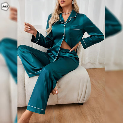 Dark Green Silk PJ Set For Her