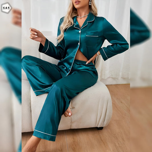 Dark Green Silk PJ Set For Her