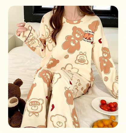 Off White Dream Bear Printed PJ Set For Her