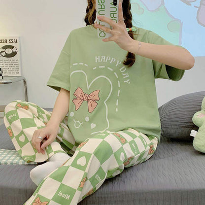 Olive Green Happy Day Printed PJ Set For Her