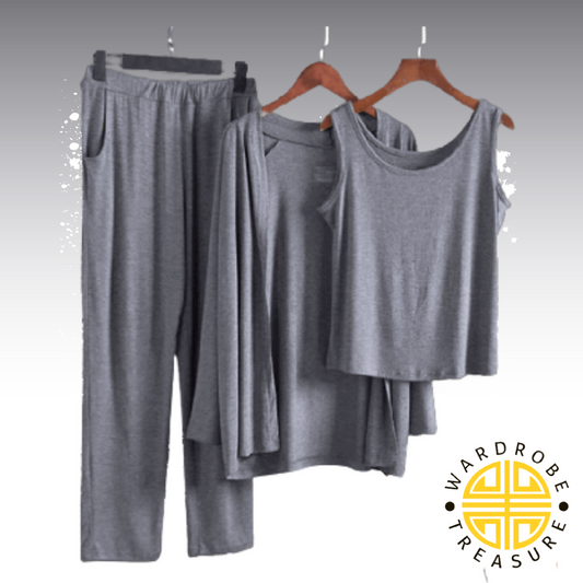 Light Grey 03 Pcs Sleep Wear For Her