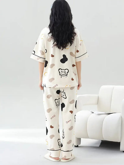 Off White Multi Emojis Printed PJ Set For Her