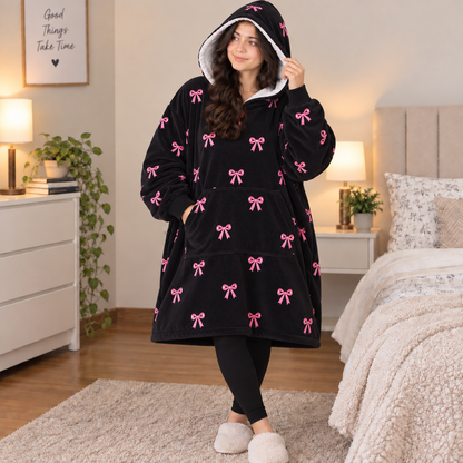 Bow Printed Blanket Hoodie