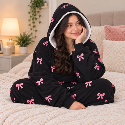 Bow Printed Blanket Hoodie