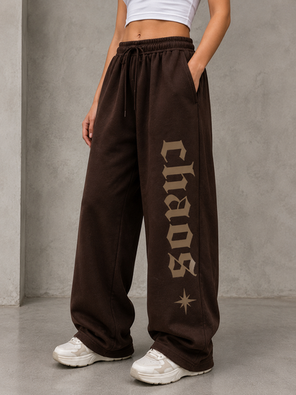 Brown Urban Star Graphic Printed Wide Leg Baggy Trouser For Her