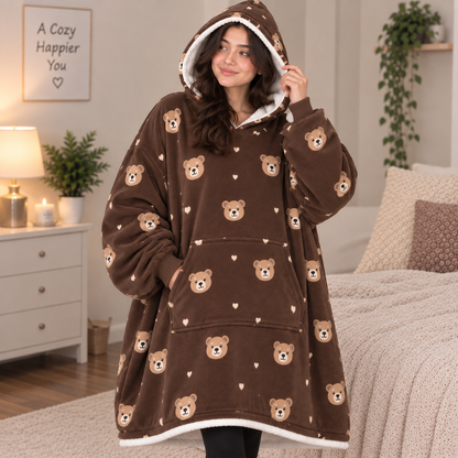 Teddy Bear Printed Blanket Hoodie