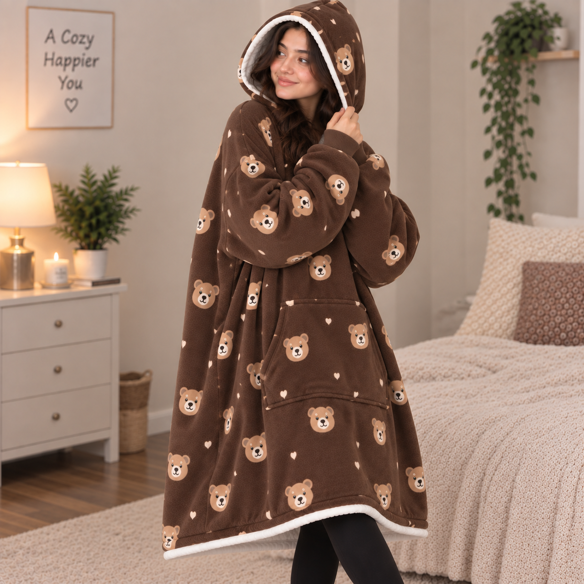 Teddy Bear Printed Blanket Hoodie