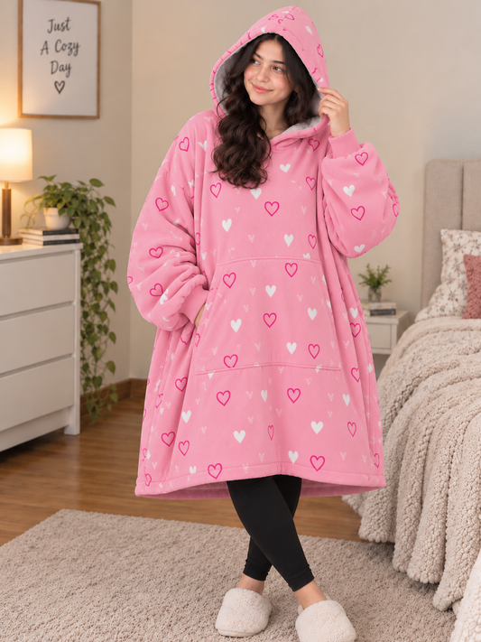 Heart Printed Blanket Hoodie