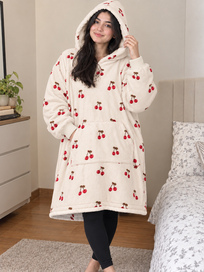 Cherry Printed Blanket Hoodie