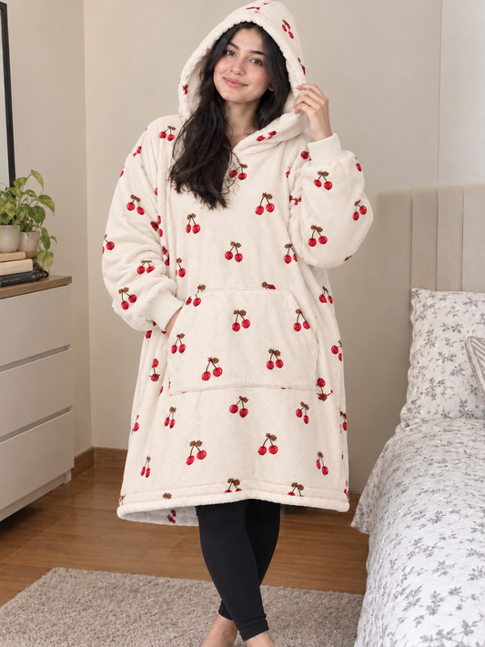Cherry Printed Blanket Hoodie
