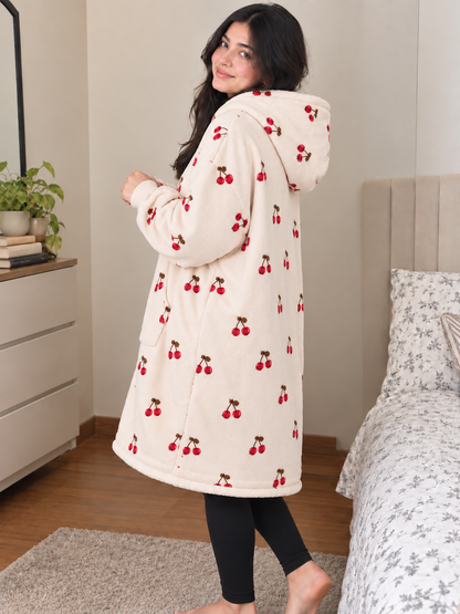 Cherry Printed Blanket Hoodie