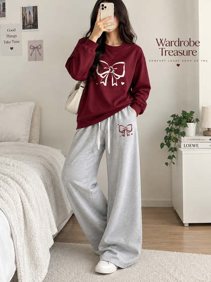 Maroon with Grey Bow Printed Winter Tracksuit For Her