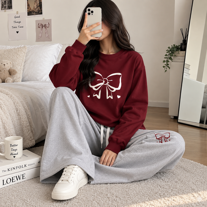 Maroon with Grey Bow Printed Winter Tracksuit For Her