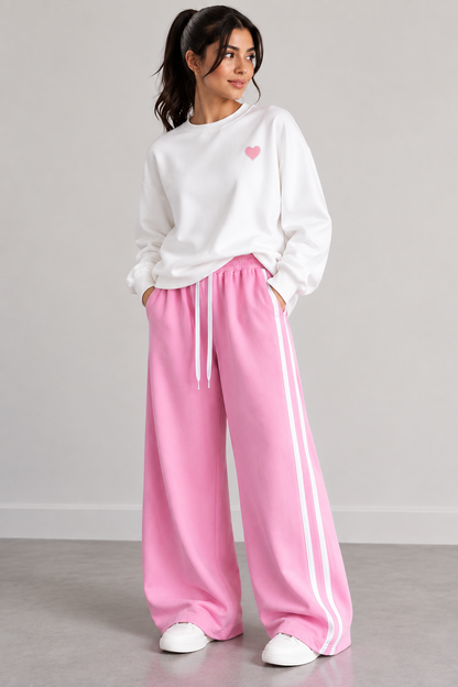 White with Pink Heart Stripe Tracksuit For Her