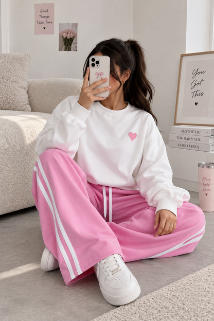 White with Pink Heart Stripe Tracksuit For Her