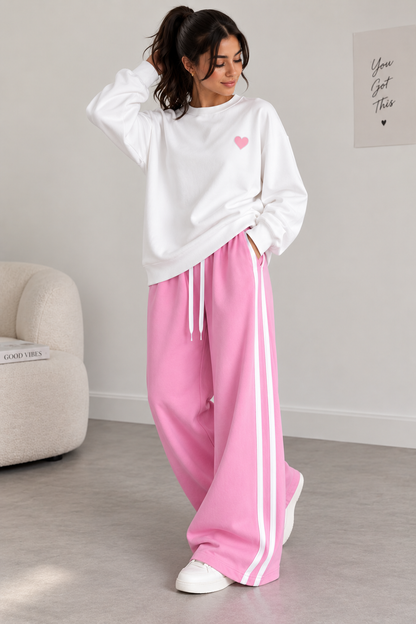 White with Pink Heart Stripe Tracksuit For Her