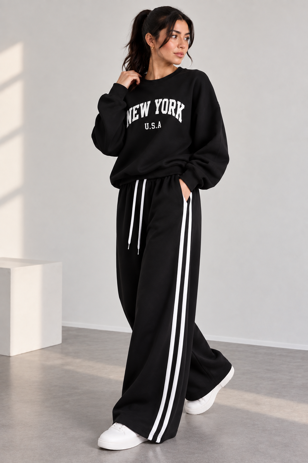 Black New York Stripe Tracksuit For Her